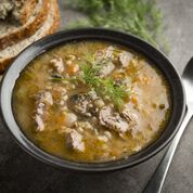 Order Beef Mushroom Barley Soup food online from Delightful Pastries store, Chicago on bringmethat.com