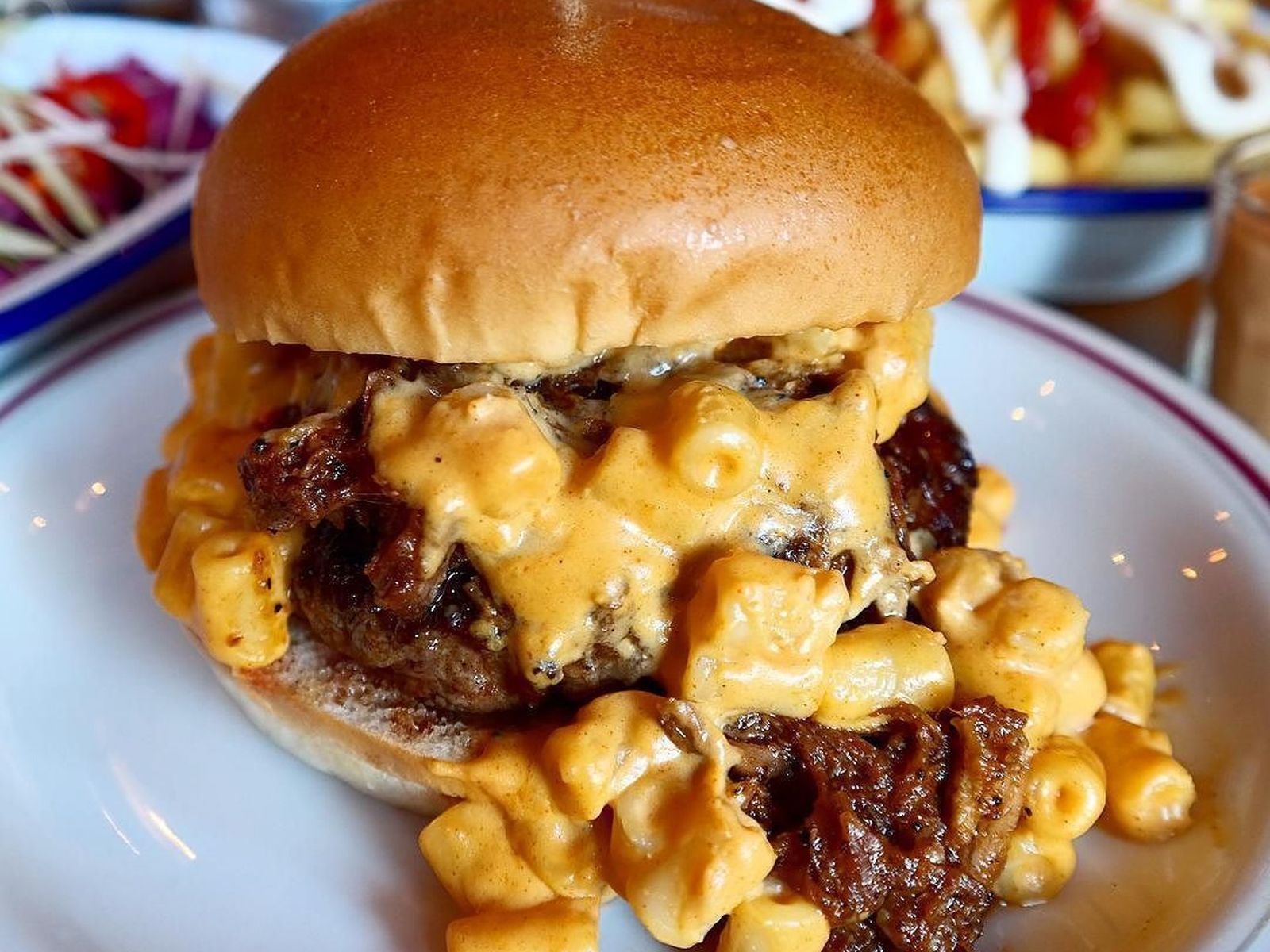 Order Mac and Cheese Burger food online from High 5 Grille store, Tucson on bringmethat.com