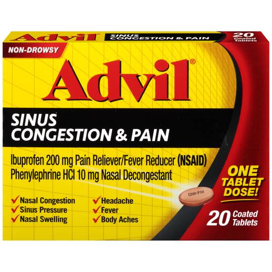 Order Advil Non-Drowsy Tablets Sinus Congestion & Pain Relief with Ibuprofen 200 mg (20 ct) food online from Rite Aid store, MOSCOW on bringmethat.com