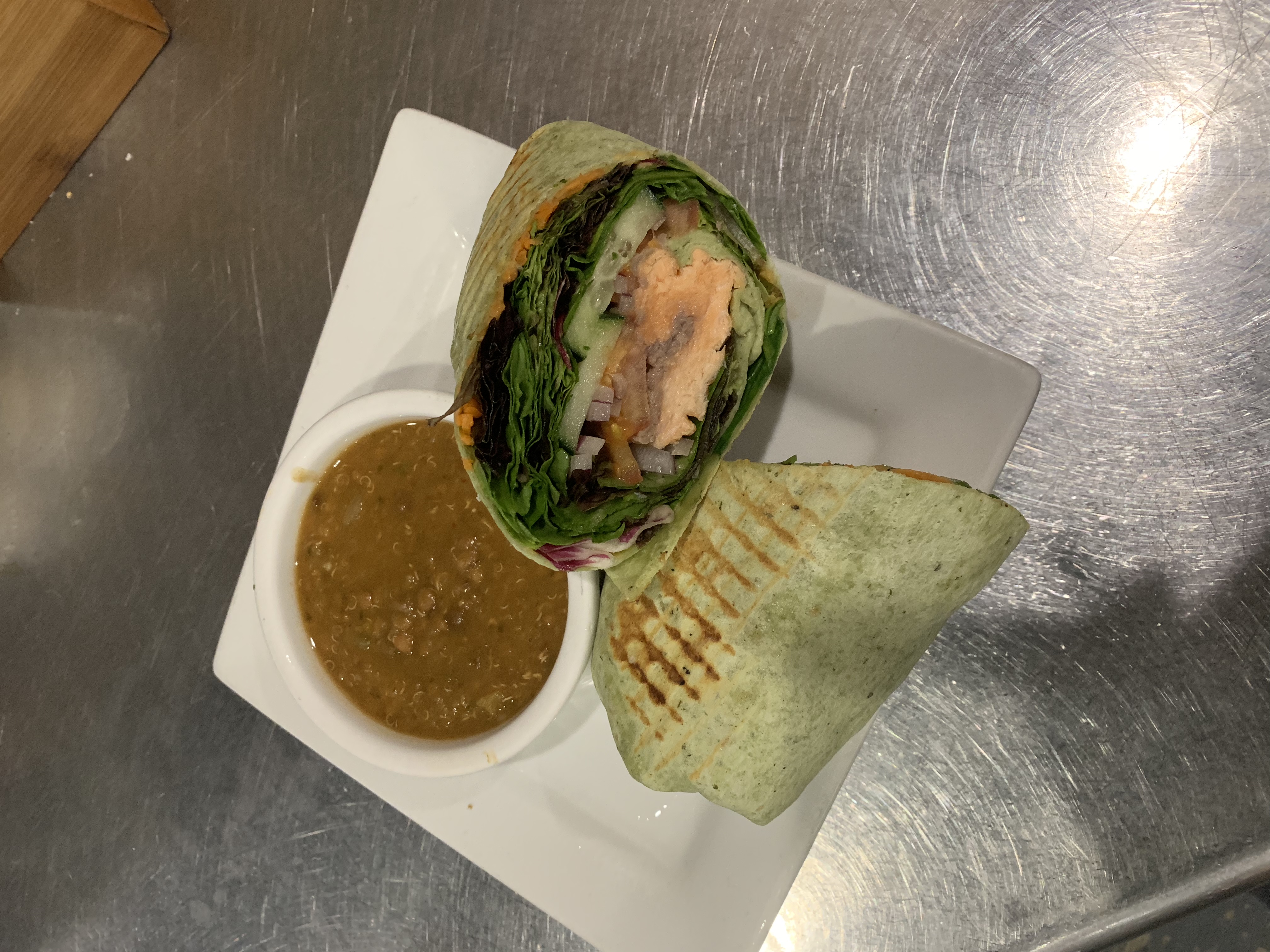 Order Grilled Salmon Wrap food online from Apple A Day Cafe store, Miami Beach on bringmethat.com