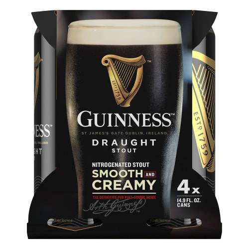 Order Guinness · Ireland Imported Draught Stout Beer (4 x 14.9 fl oz) cans food online from D & B Liquor store, Olmos Park on bringmethat.com