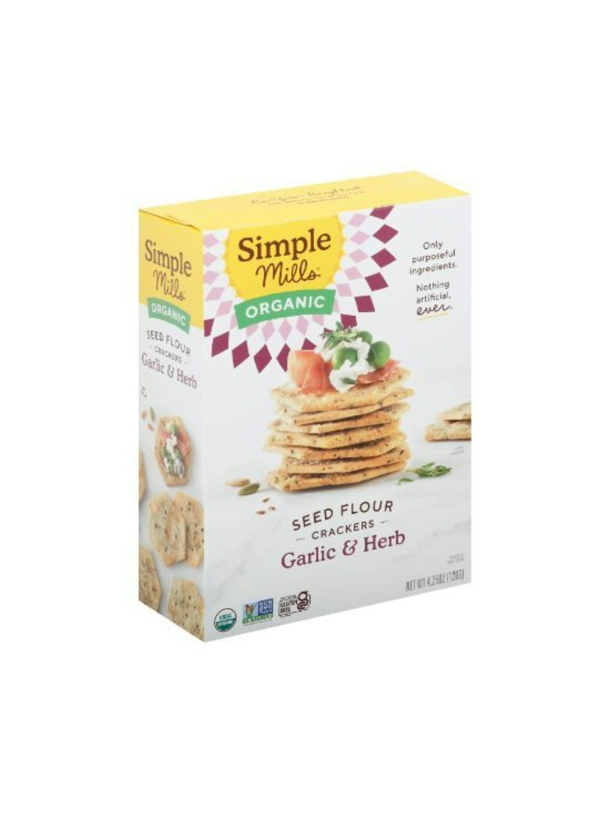 Order Simple Mills Organic Seed Flour Garlic & Herb Seed Crackers (4.25 oz) food online from Stock-Up Mart store, Los Angeles on bringmethat.com