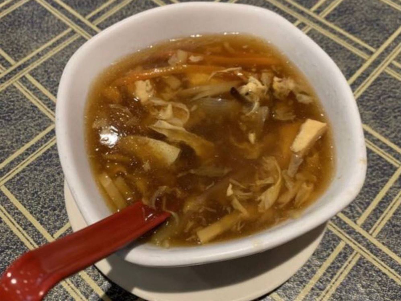 Order Hot & Sour Soup (12oz) food online from Rice Bowl Cafe store, Austin on bringmethat.com