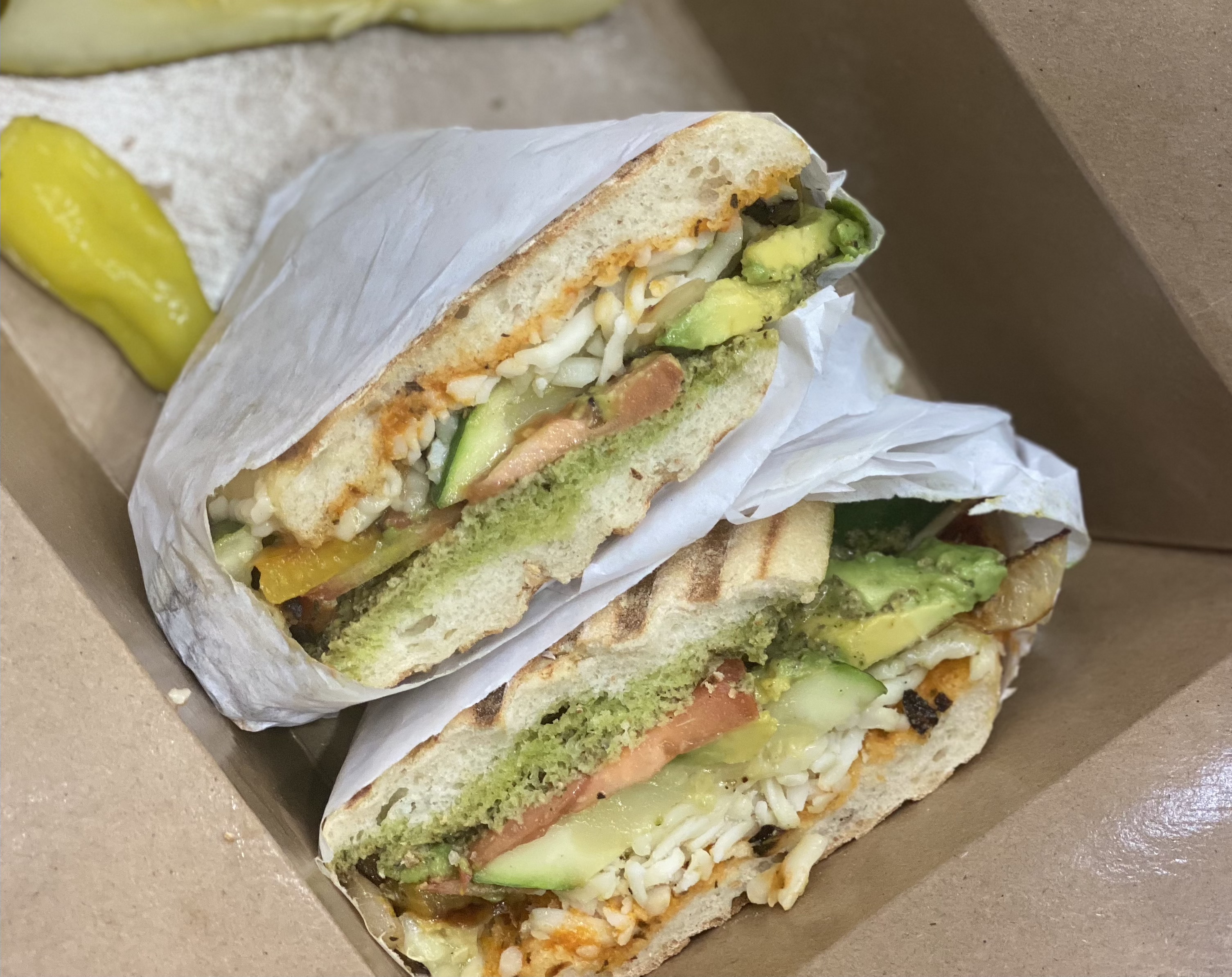 Order Grilled Vegetarian Panini food online from Pastries By Edie store, Canoga Park on bringmethat.com