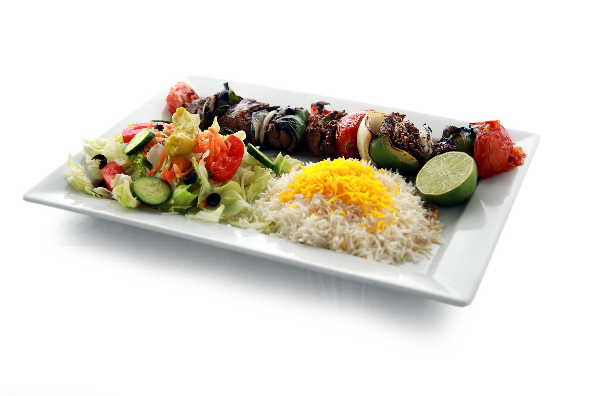 Order Beef Shish Kabob food online from M Cafe & Grill store, Lake Forest on bringmethat.com