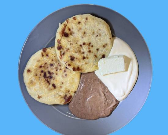 Order #5 Two Pupusas Revueltas, Beans, Cheese and Cream food online from Sabrositas Pupusas store, Los Angeles on bringmethat.com