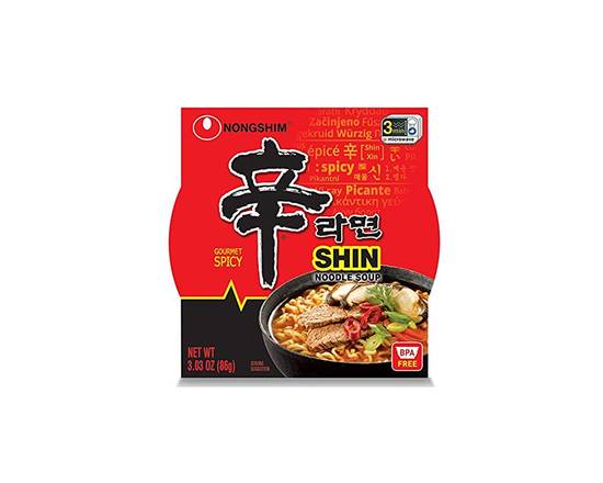 Order Nong Shim Hot & Spicy Noodle Bowl Soup 3oz food online from Chevron Extramile store, Newport Beach on bringmethat.com