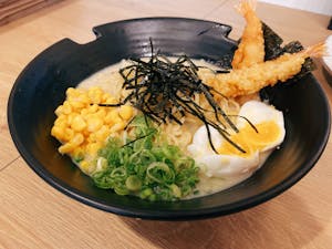 Order A8. Tonkotsu Ramen with Tempura Shrimp food online from Bengee Sushi store, Ontario on bringmethat.com