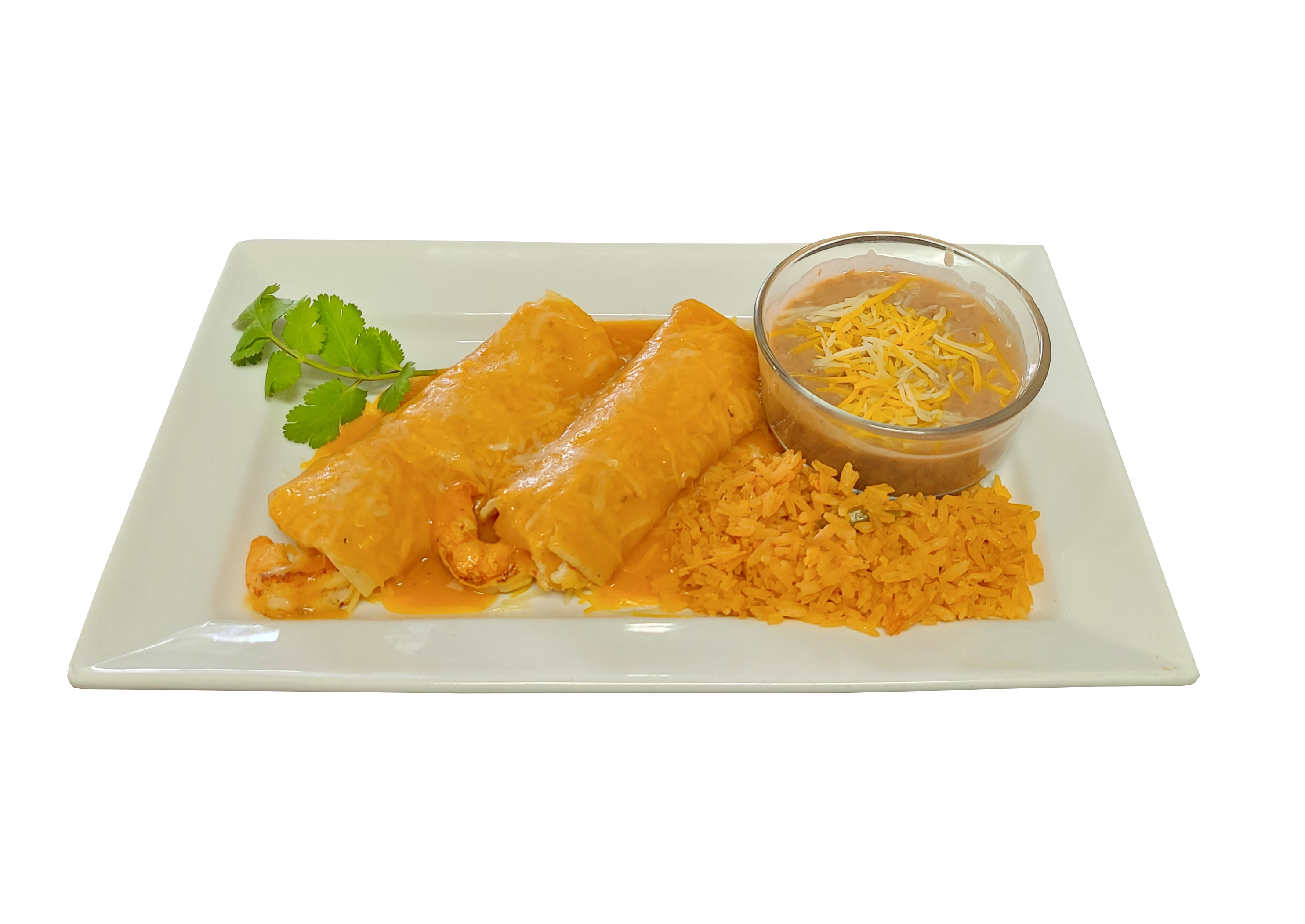 Order 2 Shrimp Enchiladas Plate Special food online from Great Mex store, Newport Beach on bringmethat.com