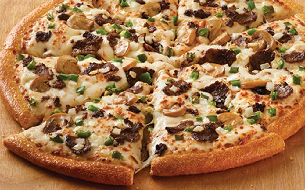 Order Philly Cheesesteak Pizza - Medium 14" food online from Pino's Pizzeria store, Easton on bringmethat.com