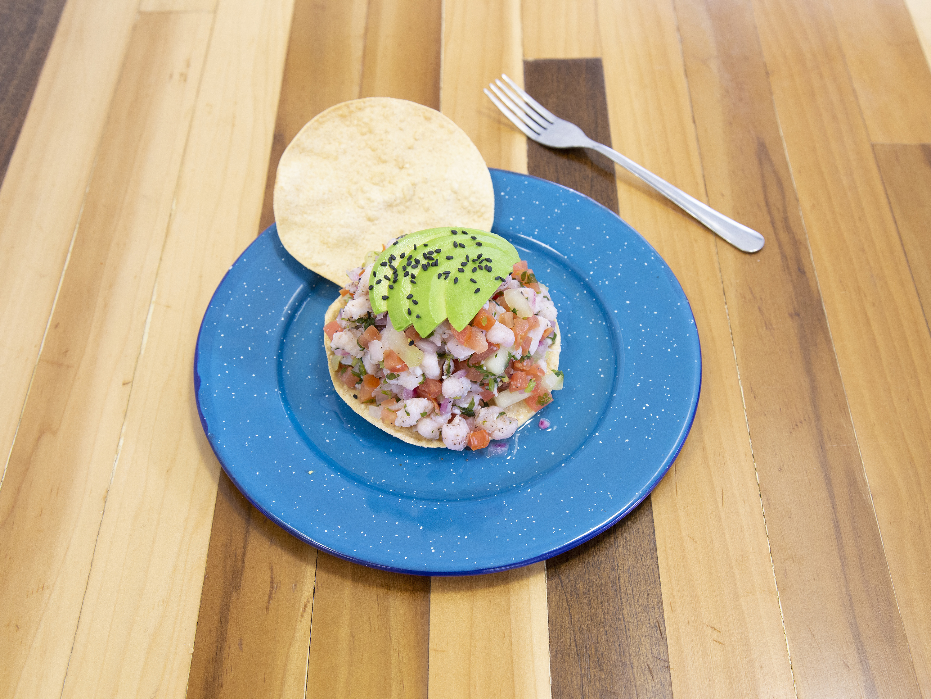 Order Fish Ceviche Tostada food online from El Puerto Seafood store, San Diego on bringmethat.com
