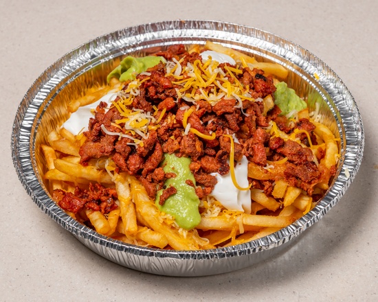 Order Al Pastor Fries  food online from Rancherito'S Mexican Food store, Riverton on bringmethat.com