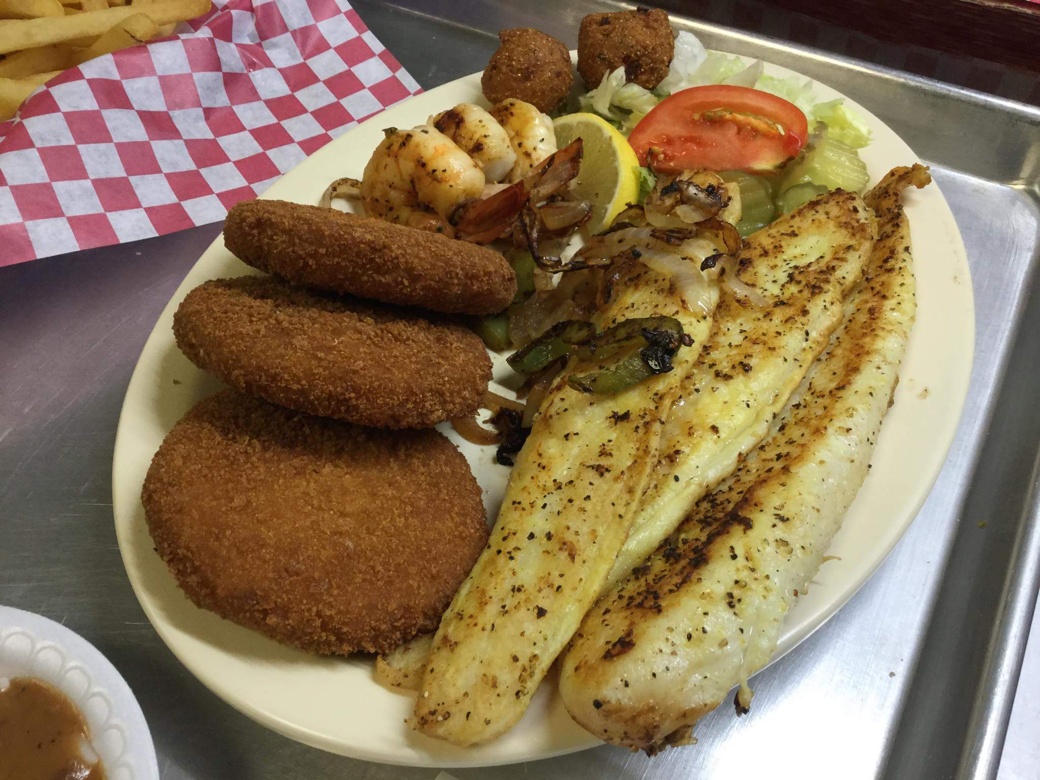 Order 3 Fish, 3 Shrimp, and 3 Crab Cakes food online from Sam Southern Eatery store, Springfield on bringmethat.com