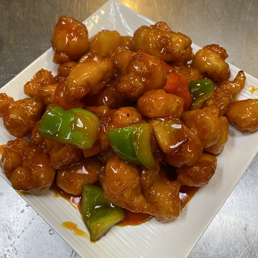 Order 90. Sweet & Sour Chicken food online from China Cafe store, Chicago on bringmethat.com