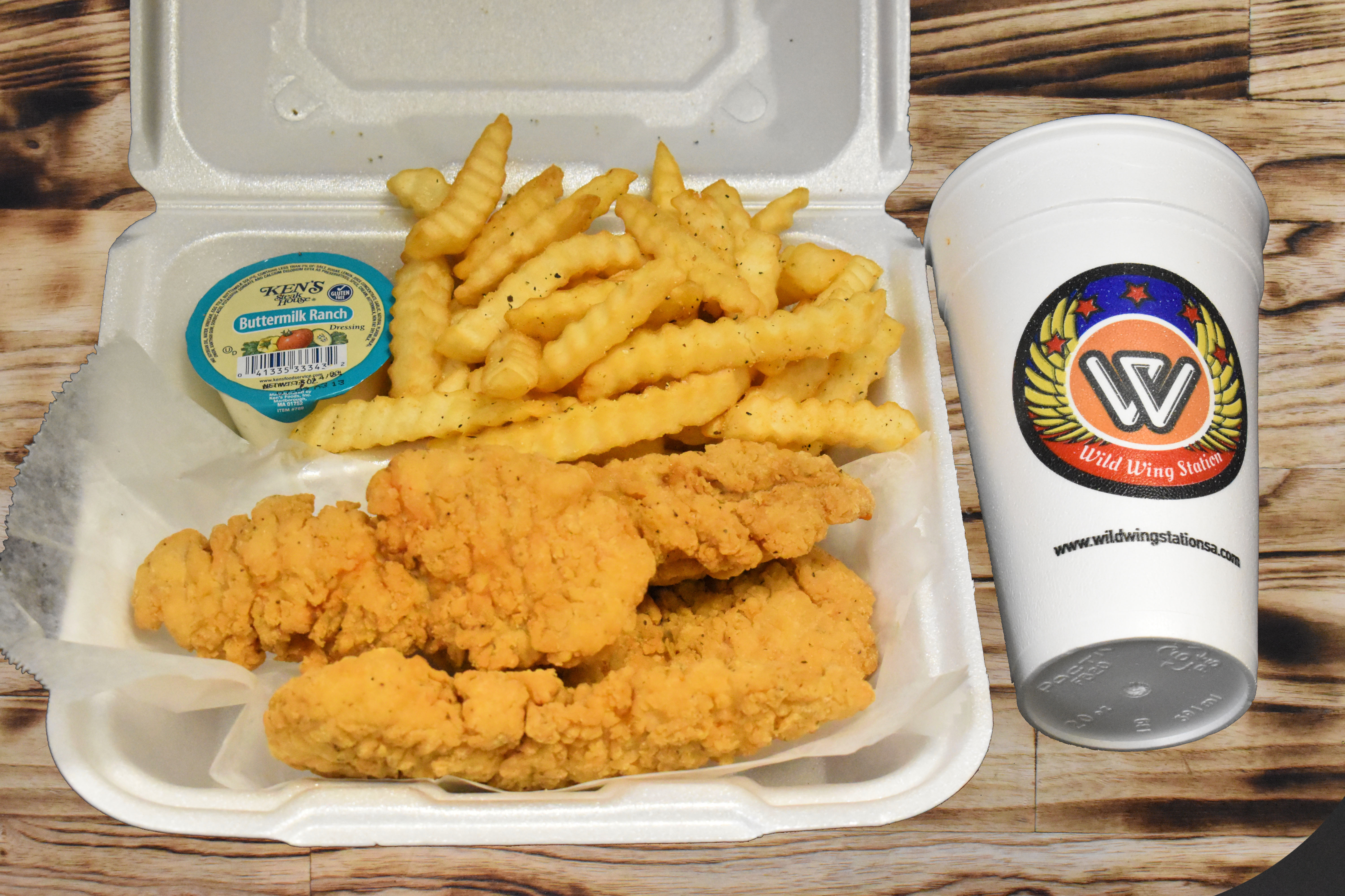 Order 4 Piece Tender with Fries and Drink food online from Wild Wing Station store, San Antonio on bringmethat.com