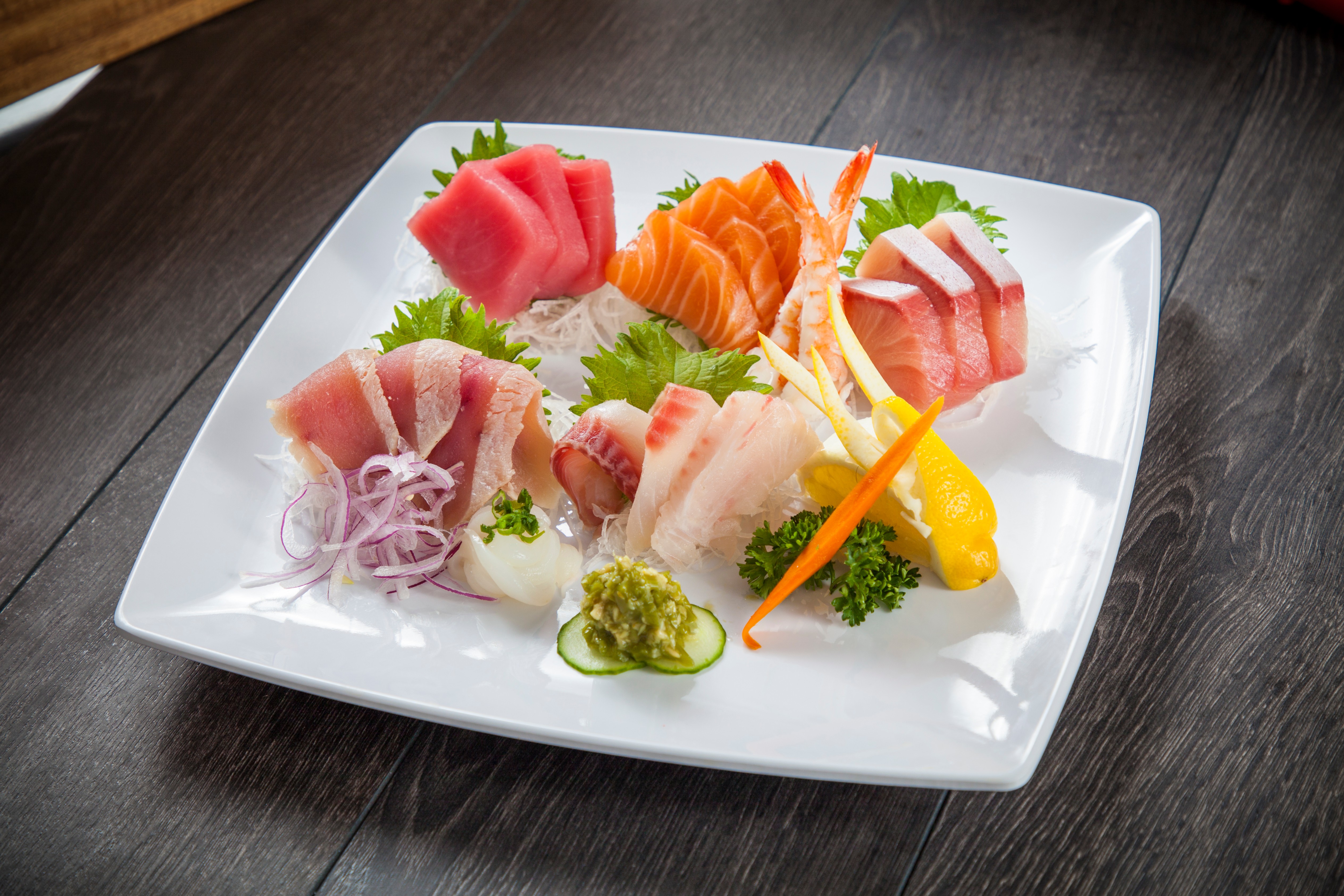 Order 20 Pieces Sashimi Sampler food online from Ozen Sushi store, Norwalk on bringmethat.com