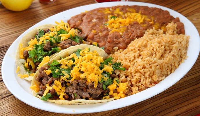 Order 2 Taco Plate food online from Dino Chicken & Burgers store, Azusa on bringmethat.com