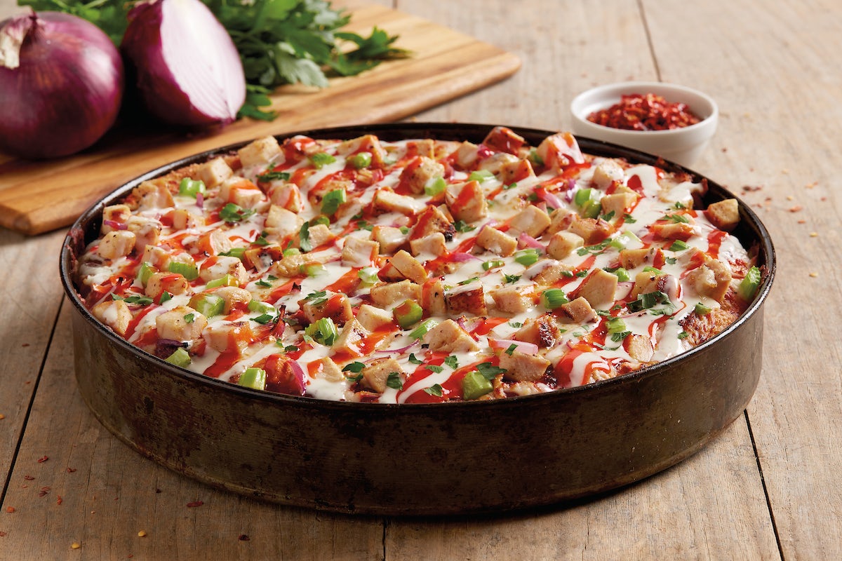 Order Buffalo Chicken Pizza - Mini food online from Bj Restaurant & Brewhouse store, Rancho Cucamonga on bringmethat.com