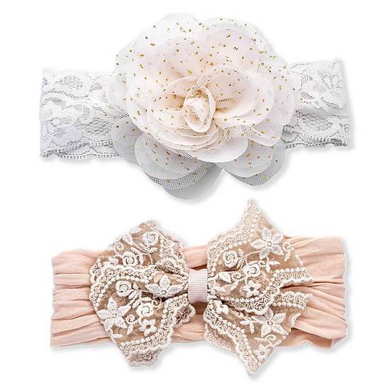 Order Khristie® 2-Pack Lace and Flower Headbands in Taupe/White food online from Bed Bath & Beyond store, Lancaster on bringmethat.com