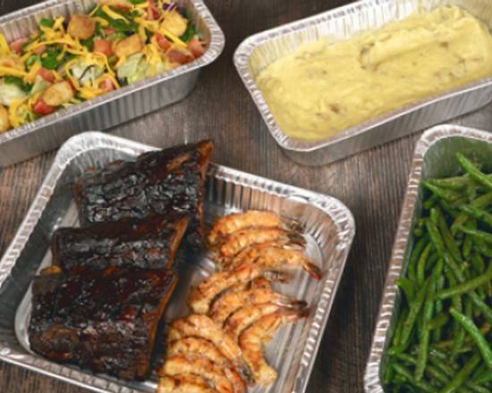 Order BBQ Ribs and Shrimp Family Pack Small food online from Saltgrass Steakhouse store, Houston on bringmethat.com