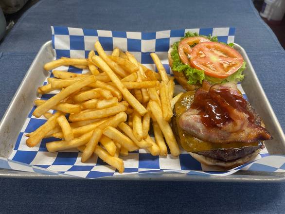 Order Bourbon BBQ Bacon Burger food online from Thames Waterside Bar And Grill store, Bristol on bringmethat.com