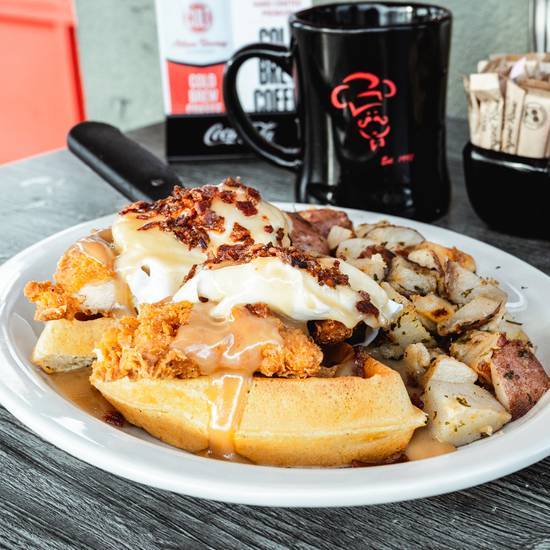 Order Chicken and Waffle Benedict food online from Biscuits Café store, Canby on bringmethat.com