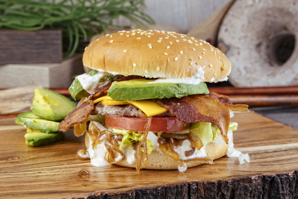 Order Bacon Avocado Cheeseburger food online from Toms #1 store, Los Angeles on bringmethat.com