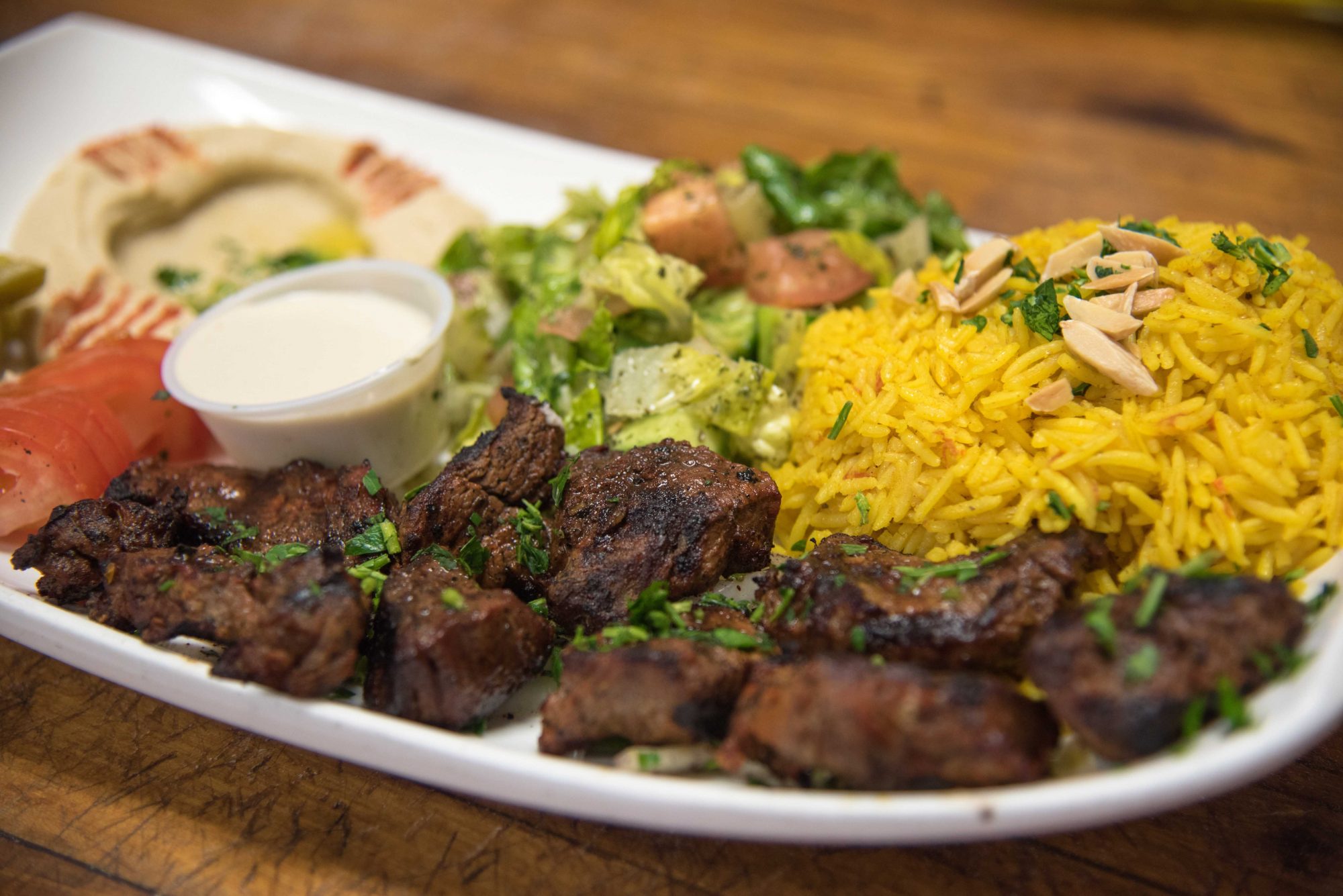 Order Beef Kabob Plate food online from Little Arabia Lebanese Bakery & Cuisine store, Anaheim on bringmethat.com