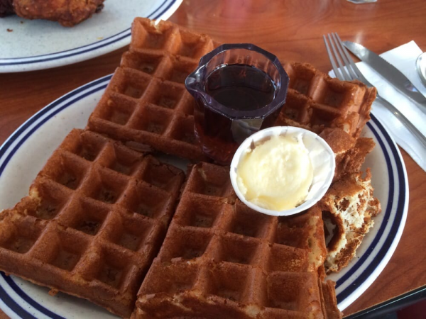 Order Classic Belgian Waffle food online from Dinahs Family Restaurant store, Los Angeles on bringmethat.com