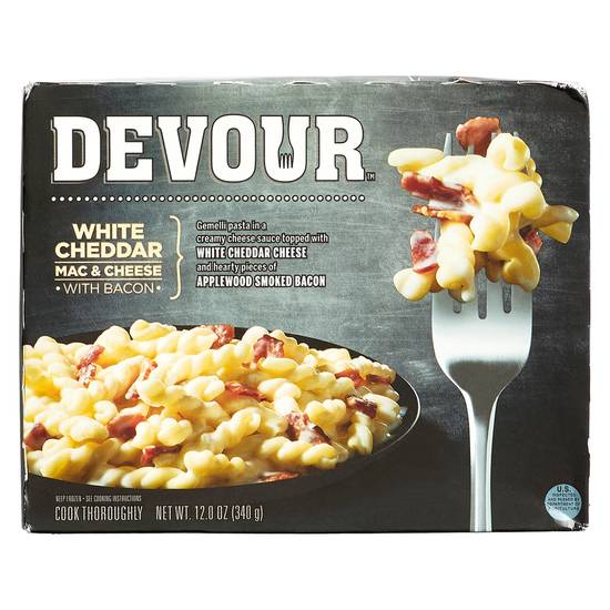 Order Devour Frozen White Cheddar Mac & Cheese with Bacon Meal 12oz food online from Everyday Needs by Gopuff store, Clovis on bringmethat.com