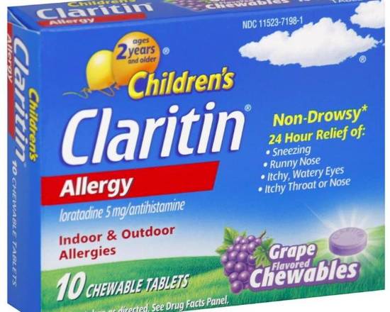 Order Children's Claritin Chewables Grape 10 ct food online from McLean Ave Pharmacy store, Yonkers on bringmethat.com