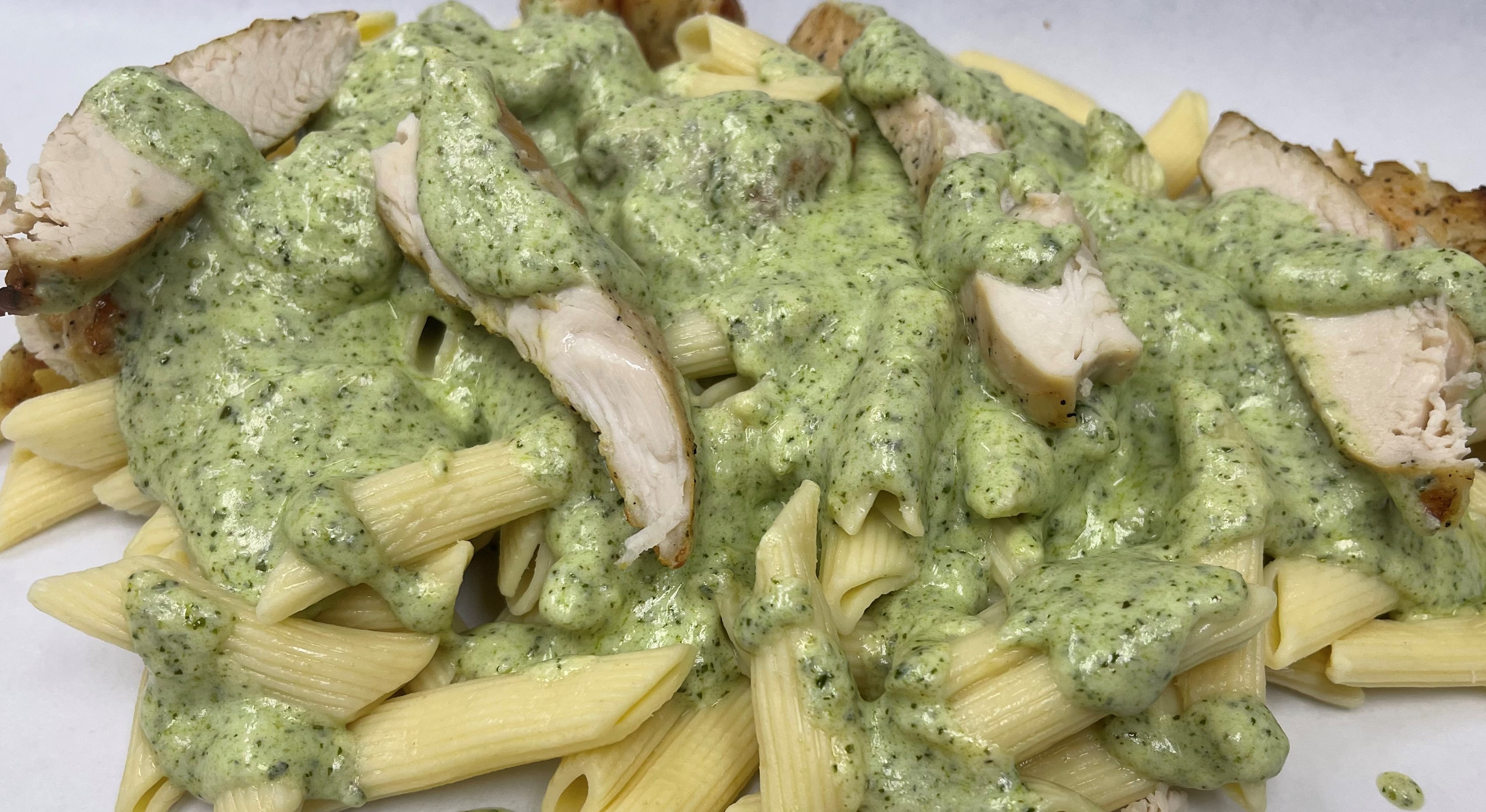 Order Pasta with Creamy Pesto Chicken food online from Ameci Pizza & Pasta store, Thousand Oaks on bringmethat.com