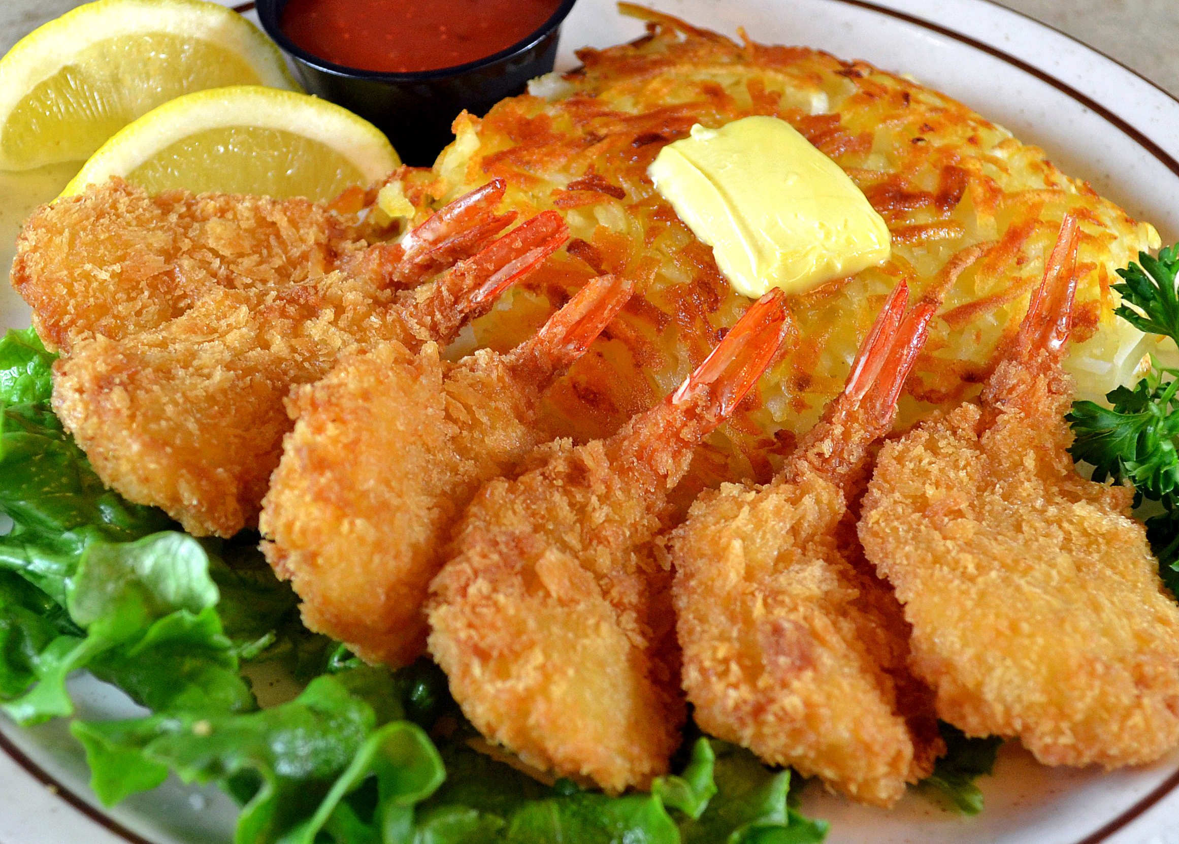 Order Fantail Shrimp With Dinner Salad food online from Fryn’ Pan store, Sioux Falls on bringmethat.com