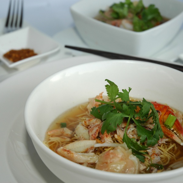 Order WONTON AND CRAB NOODLE SOUP food online from Soo raa thai-american chic store, Toluca Lake on bringmethat.com