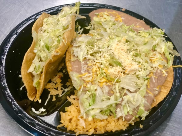 Order Bean Tostada and Beef Taco Combo Plate food online from Albertos Mexican Food store, Riverside on bringmethat.com