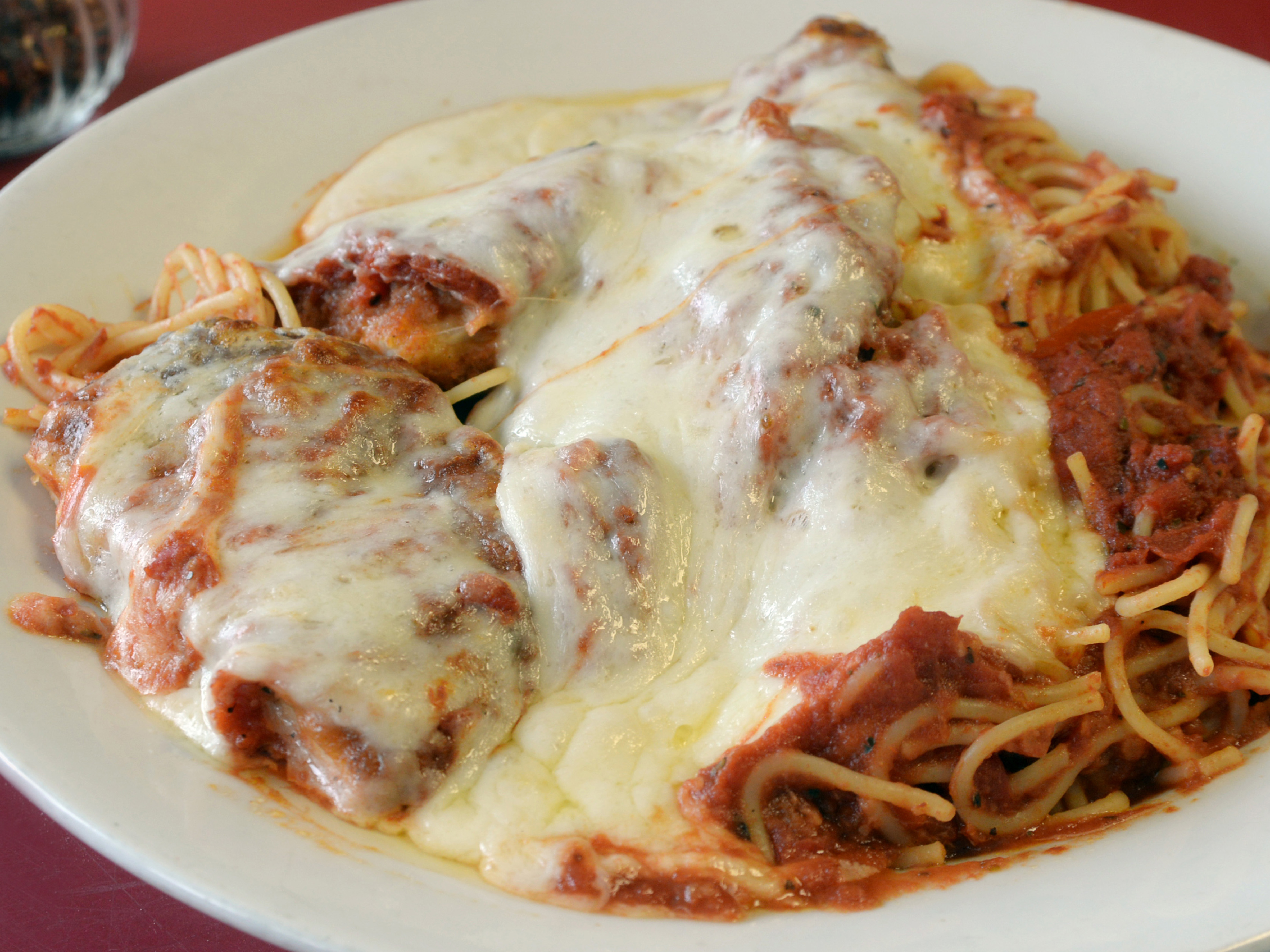 Order Chicken Parmigiana Dinner food online from Dc Pizza & Catering store, Albany on bringmethat.com