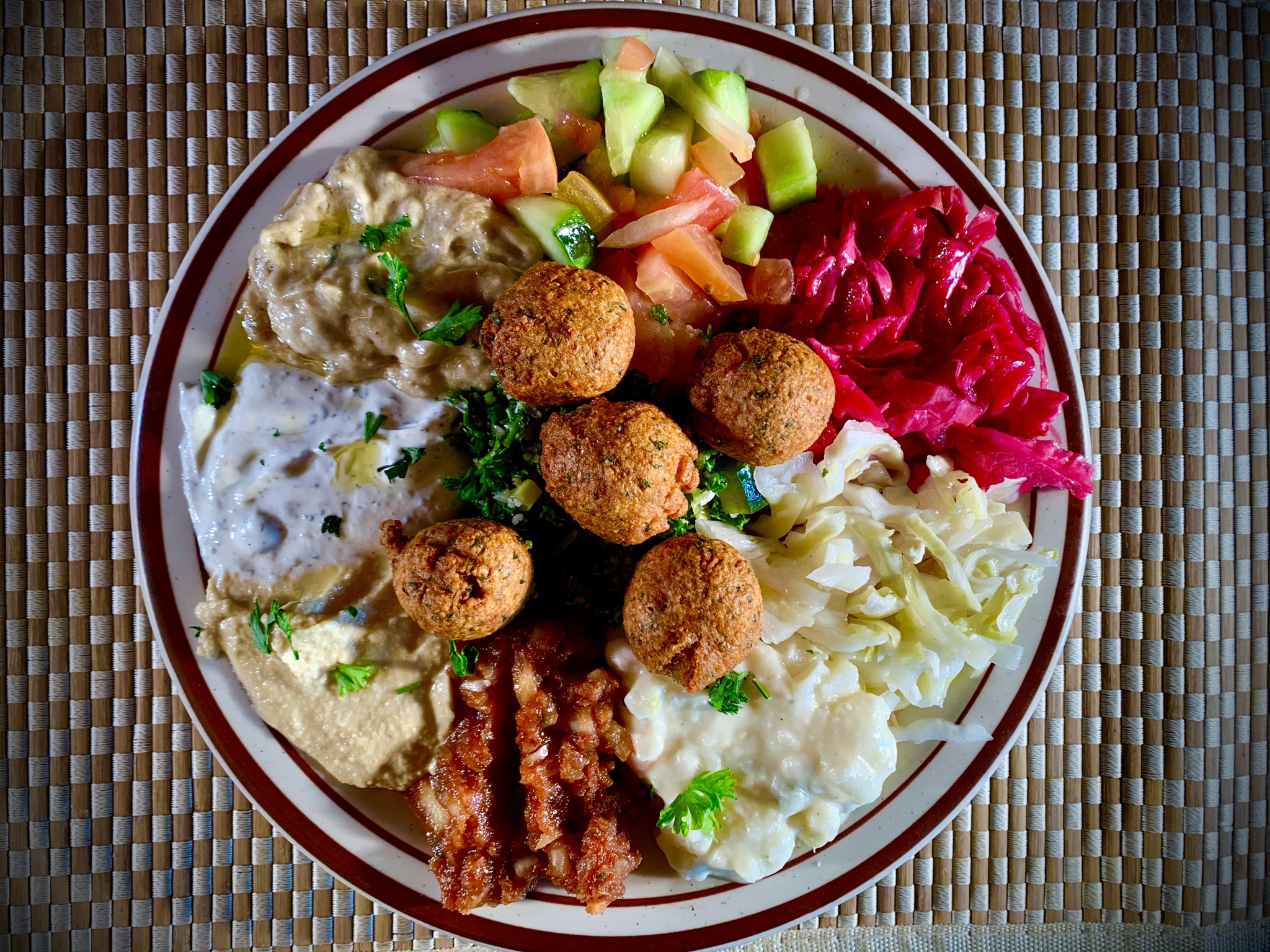 Order Mazza Platter food online from Jerusalem Cafe store, Vancouver on bringmethat.com