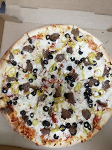 Order Greek Pizza food online from Upper Crust Pizzeria & Deli store, Columbia on bringmethat.com
