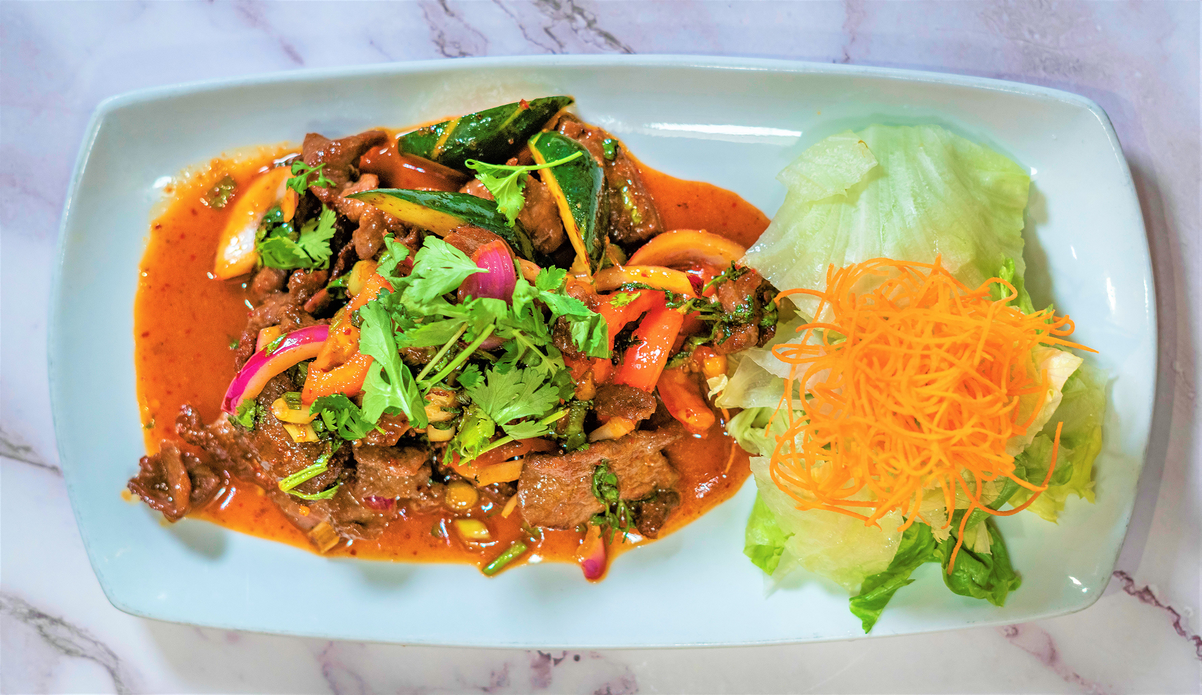Order S13. Spicy Beef Salad food online from S!!! Thai Food store, Temecula on bringmethat.com