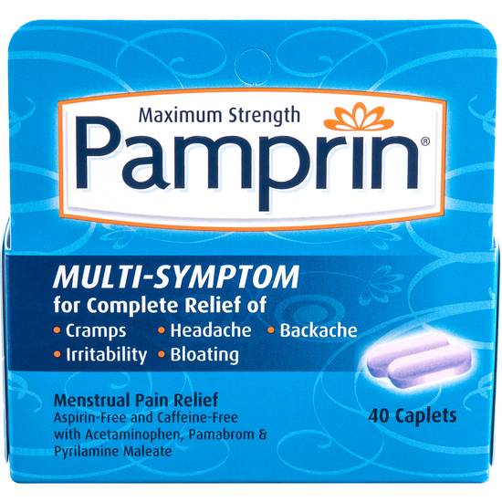 Order Pamprin Menstrual Pain Relief Multi-Symptom Caplets Maximum Strenght (40 ct) food online from Rite Aid store, Cortland on bringmethat.com