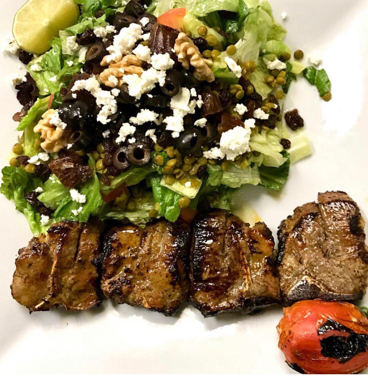 Order Sadaf Salad with Filet Kabob food online from Sadaf Restaurant store, Thousand Oaks on bringmethat.com