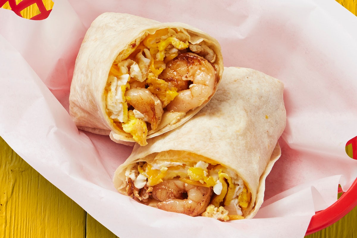 Order Shrimp, Egg, & Cheese Burrito food online from Fuzzy Taco Shop store, Olathe on bringmethat.com