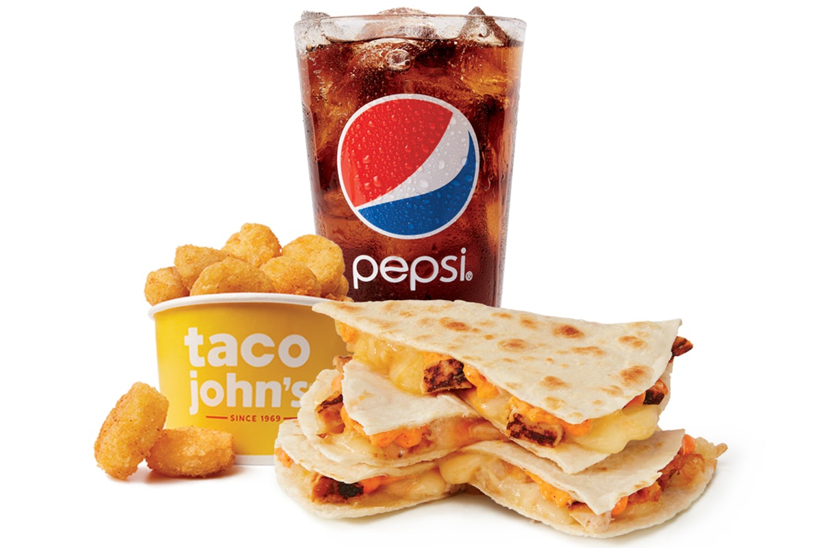 Order Four Cheese Quesadilla Combo - Chicken food online from Taco John's store, Lawrence on bringmethat.com