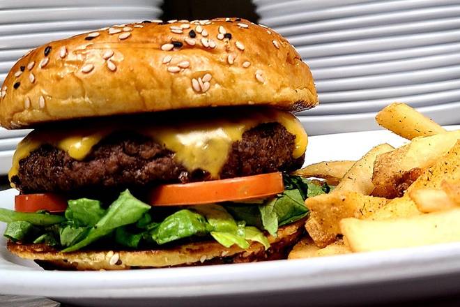 Order BURGER WITH CHEESE* food online from 54th Street Restaurant & Drafthouse - store, The Colony on bringmethat.com