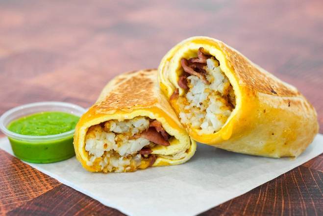 Order Bacon, Egg & Cheddar Breakfast Burrito food online from All About Breakfast store, Concord on bringmethat.com