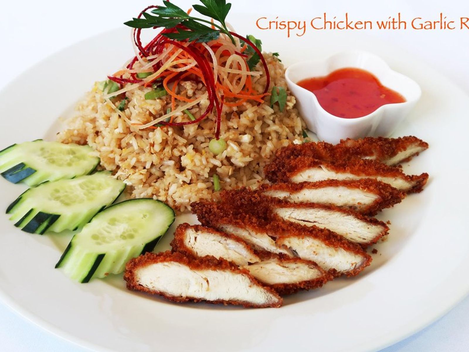 Order CRISPY CHICKEN WITH GARLIC RICE food online from Pinto Urban Thai Diner store, Richardson on bringmethat.com