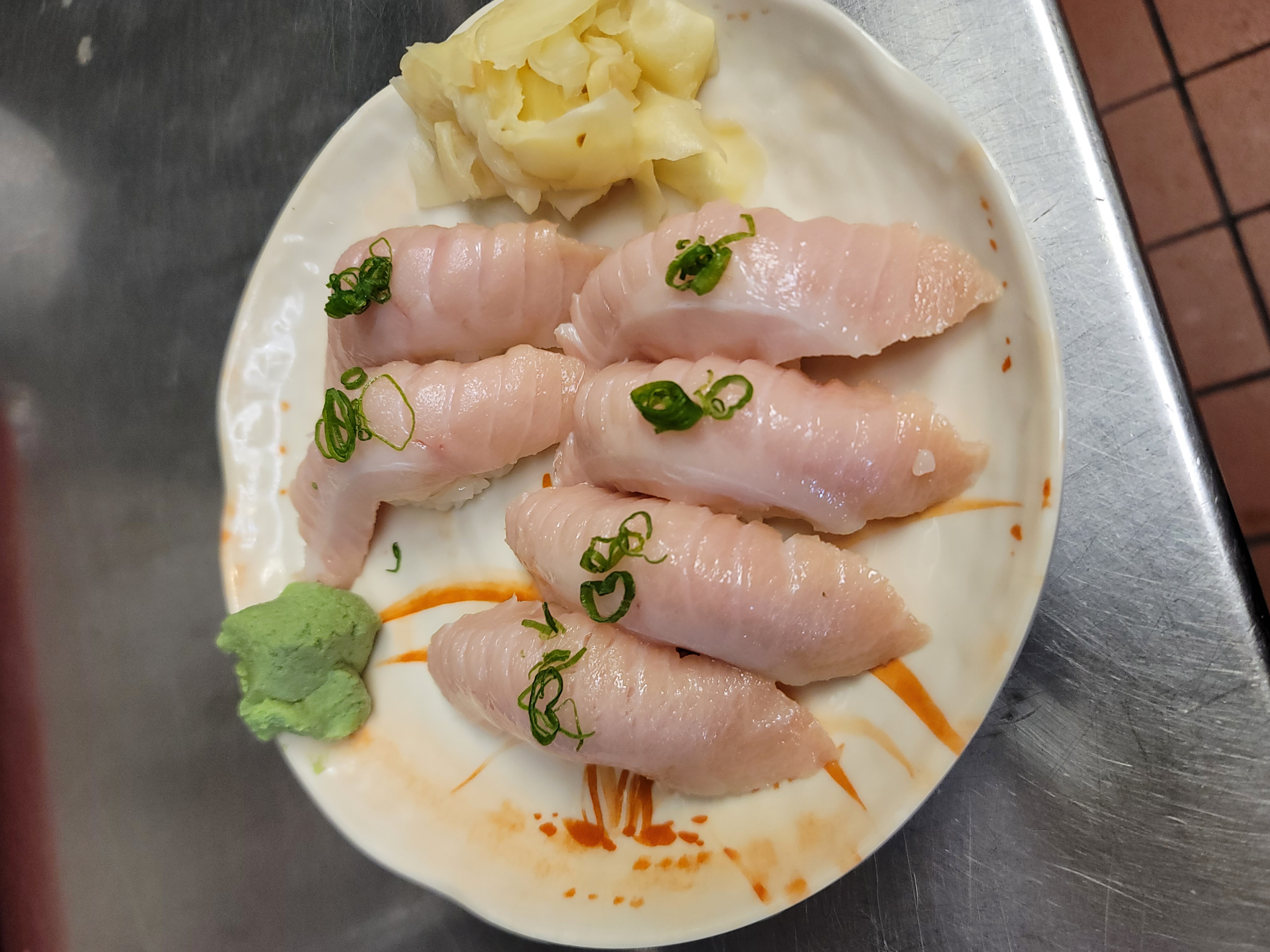 Order Shiro Maguro Belly Nigiri food online from Joy Sushi store, San Mateo on bringmethat.com