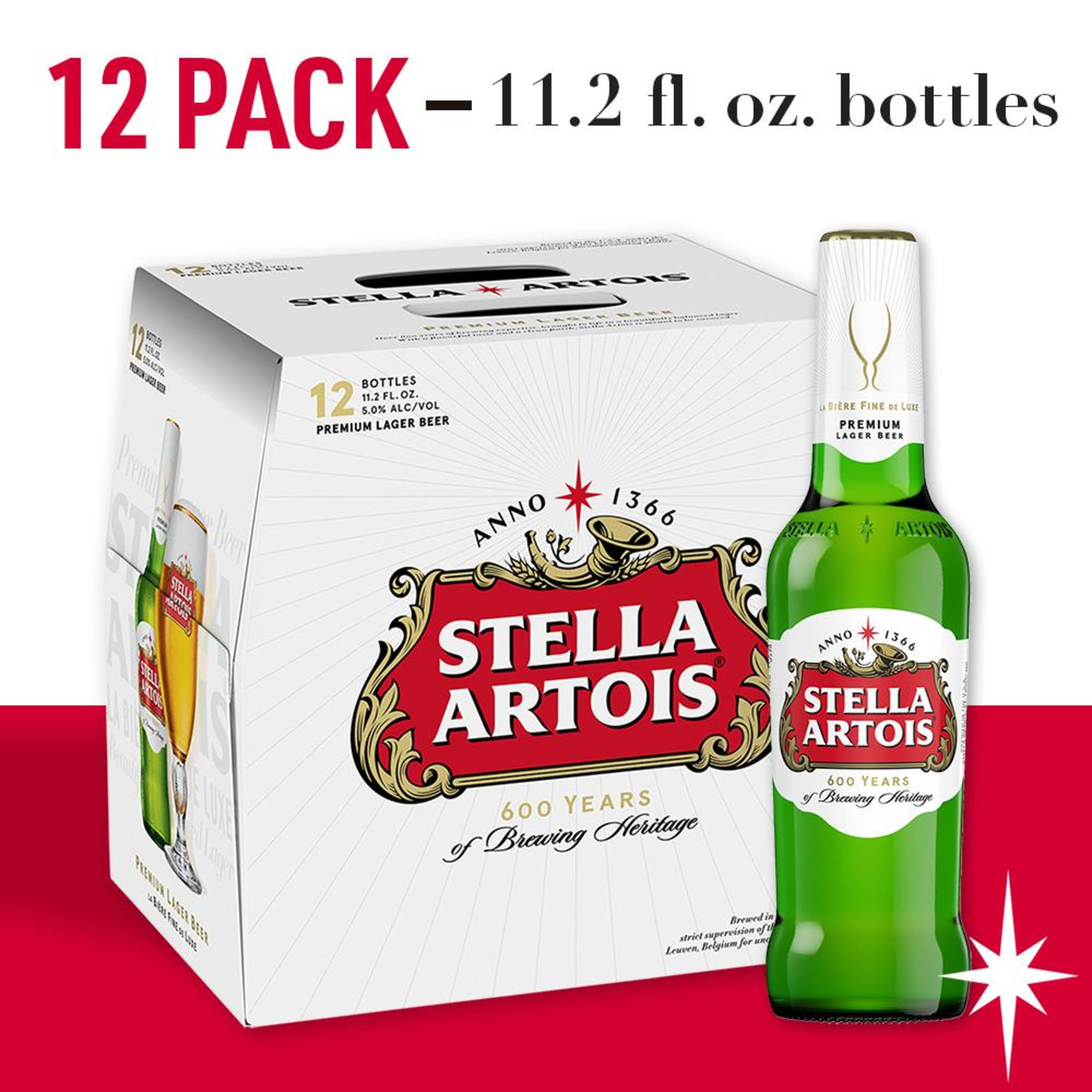 Order Stella Artois beer 5.2% ABV 12 Pack Bottle food online from Mirage Wine & Liquor store, Palm Springs on bringmethat.com