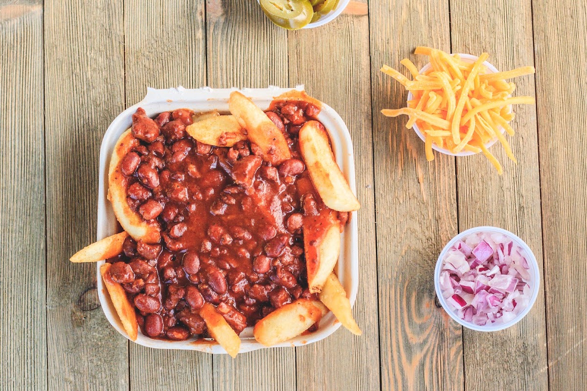 Order Vegan Chili Fries with Regular Cheese food online from Earle's Grill store, Los Angeles on bringmethat.com