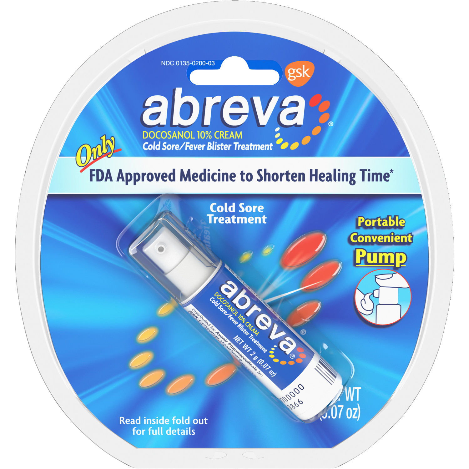Order Abreva Cold Sore/Fever Blister Treatment Cream - Docosanol 10%, 0.07 oz food online from Rite Aid store, MILLER PLACE on bringmethat.com